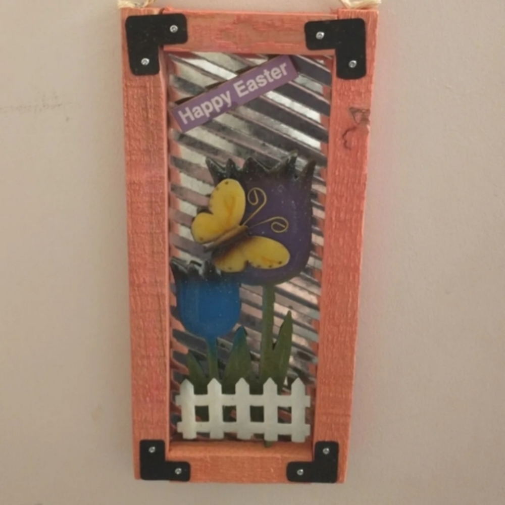 Happy Easter Distressed Wooden Metal Hanging Sign